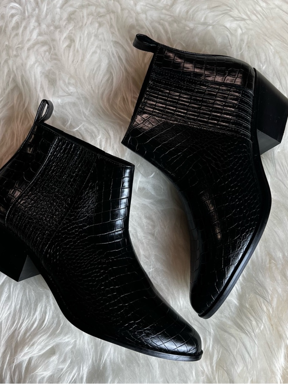 Abound Croc-Embossed Ankle Booties Black Size 9